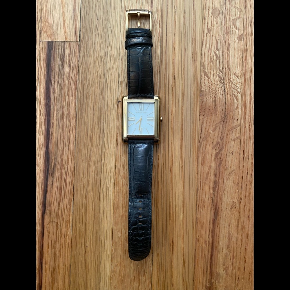 Michael Kors Black Strap Gold Case Square Watch